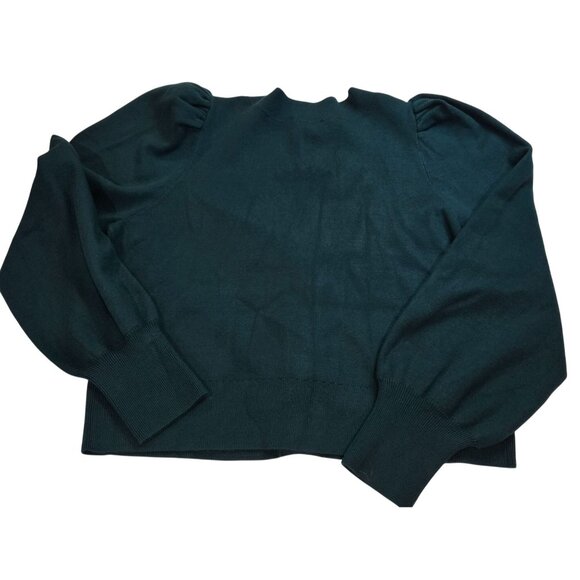 Express Women's Emerald Green Cropped Sweater W/Rhinestone Puff Sleeves Sz L - Picture 11 of 11